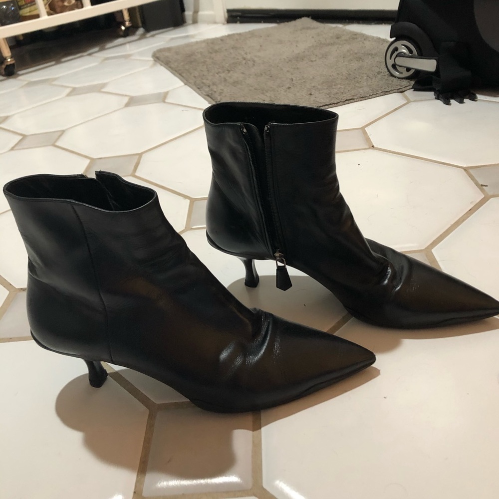 Prada black leather kitten heel booties size 37.5